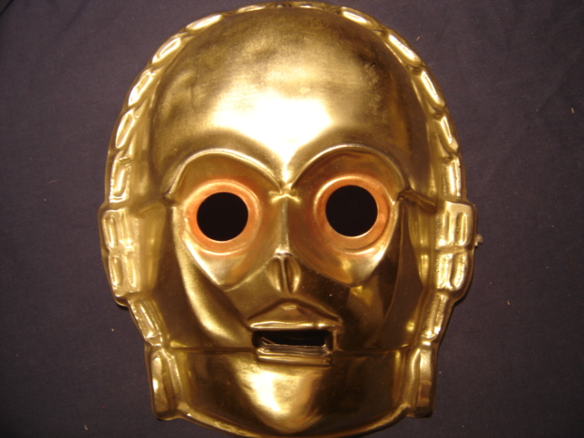 C-3PO Adult Plastic 1/2 Mask, red eyes smaller size, tag - Star Collectors Archive