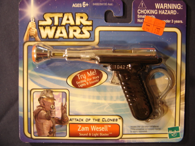 Star Wars Attack Of The Clones Zam Wesell Sound & Light Blaster Hasbro RARE!! 