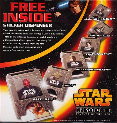 NEW Kellogg's Cereals Promotional Star Wars Sticker Dispenser Episode VI 